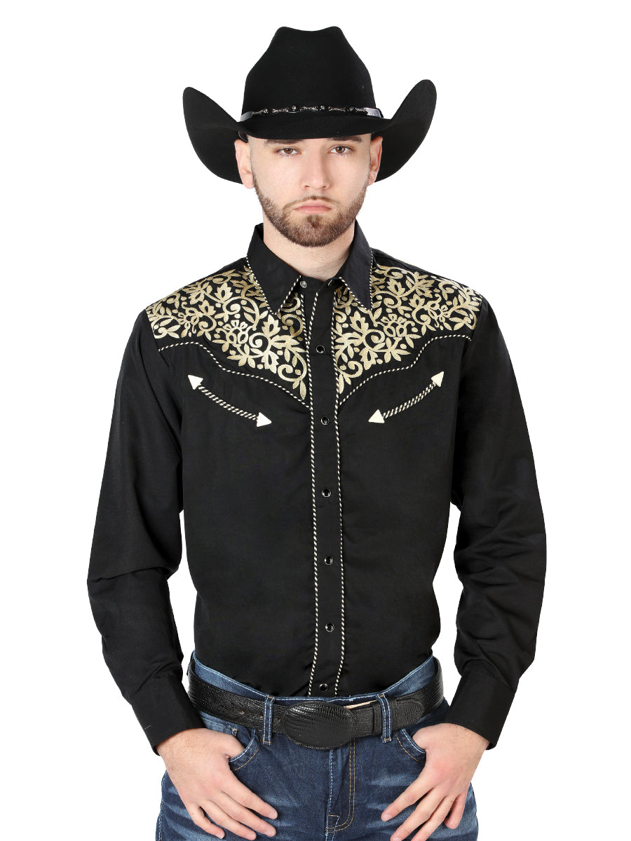 Men's Traditional Embroidered Western Shirt Black/Gold 44192