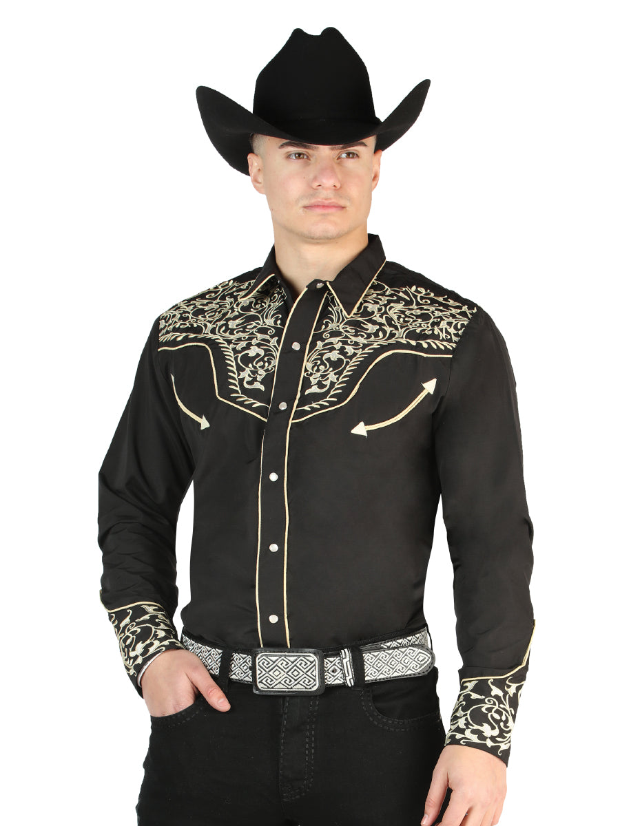 Men's Traditional Embroidered Western Shirt - Black/Gold 44195