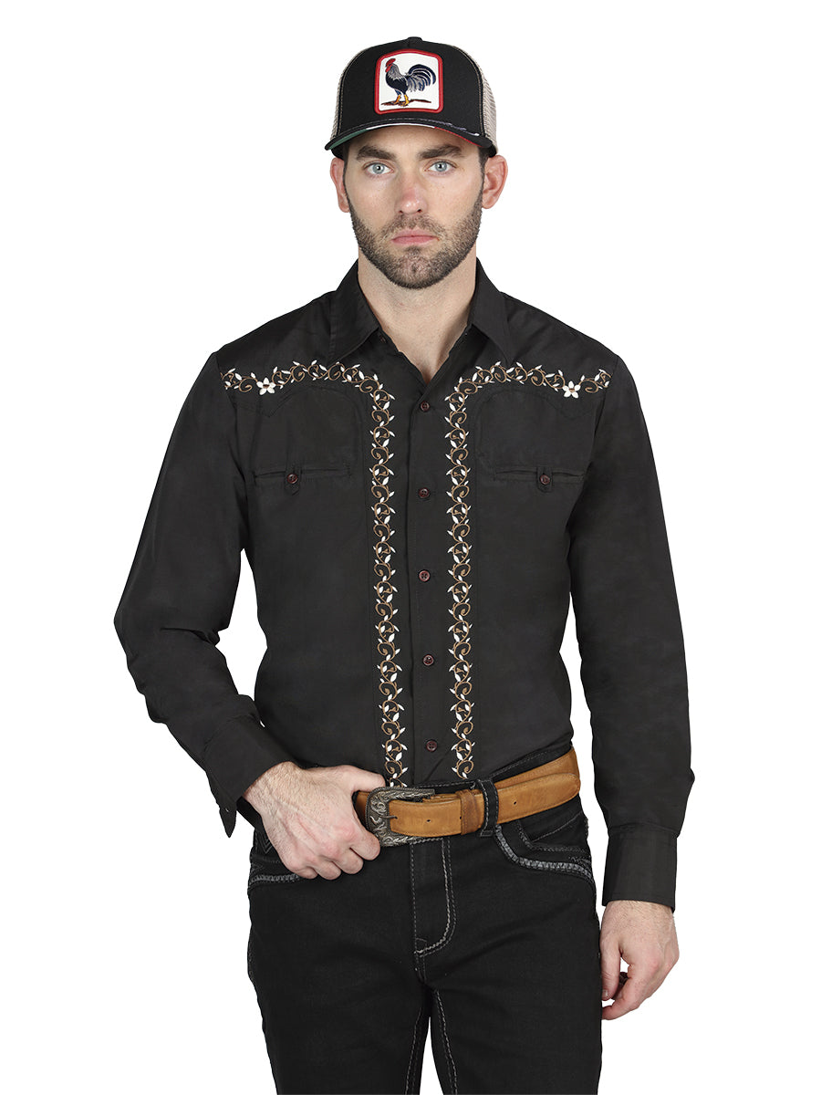 Men's Traditional Embroidered Western Shirt - Black/Gold 44200