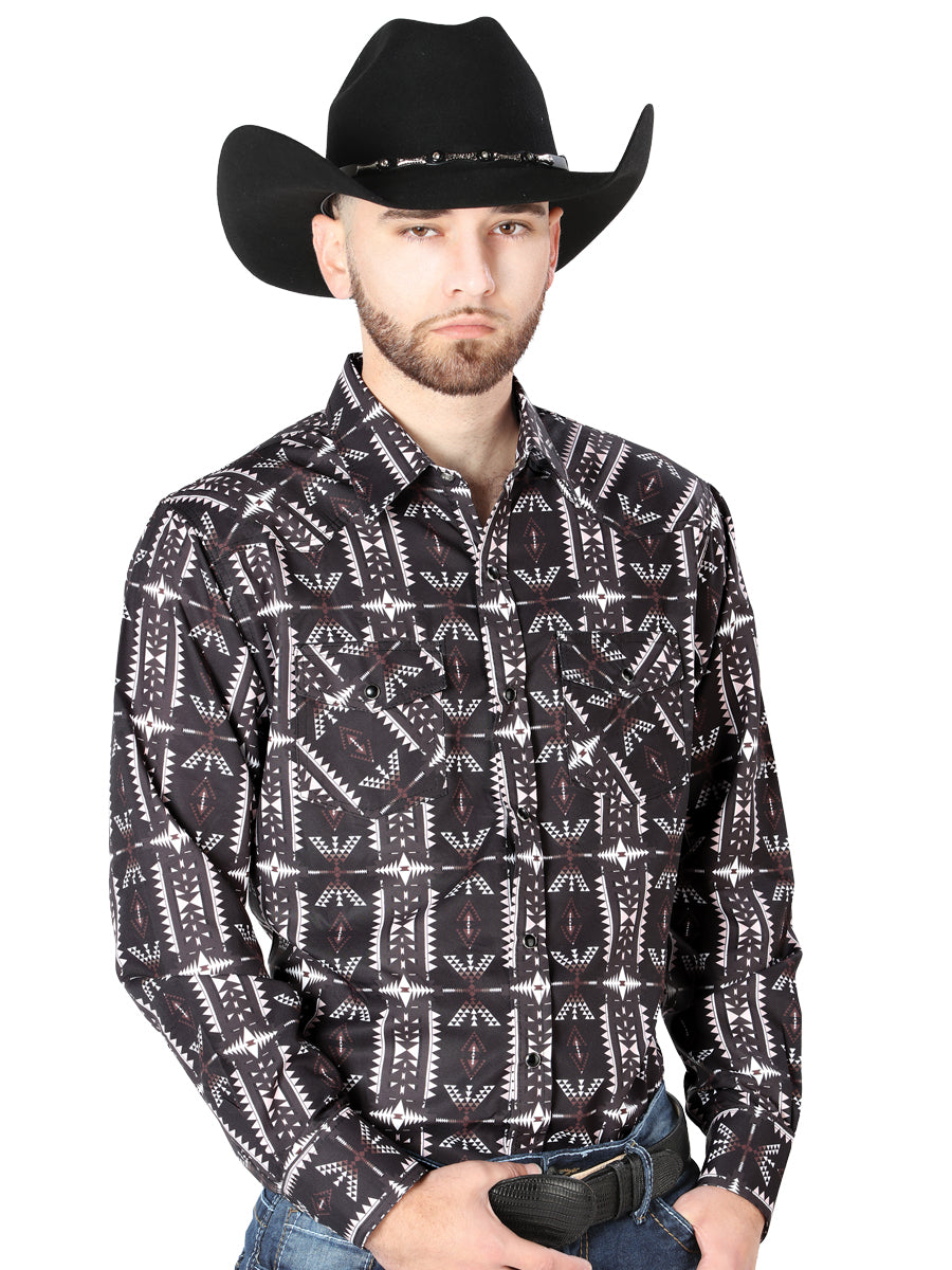 Men's Long Sleeve Snap Button Western Shirt - Brown/Wine 44205