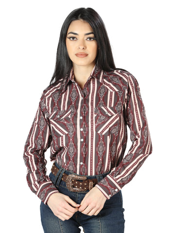 Women's Long Sleeve Western Fashion Snap Button Shirt - Brown 44215