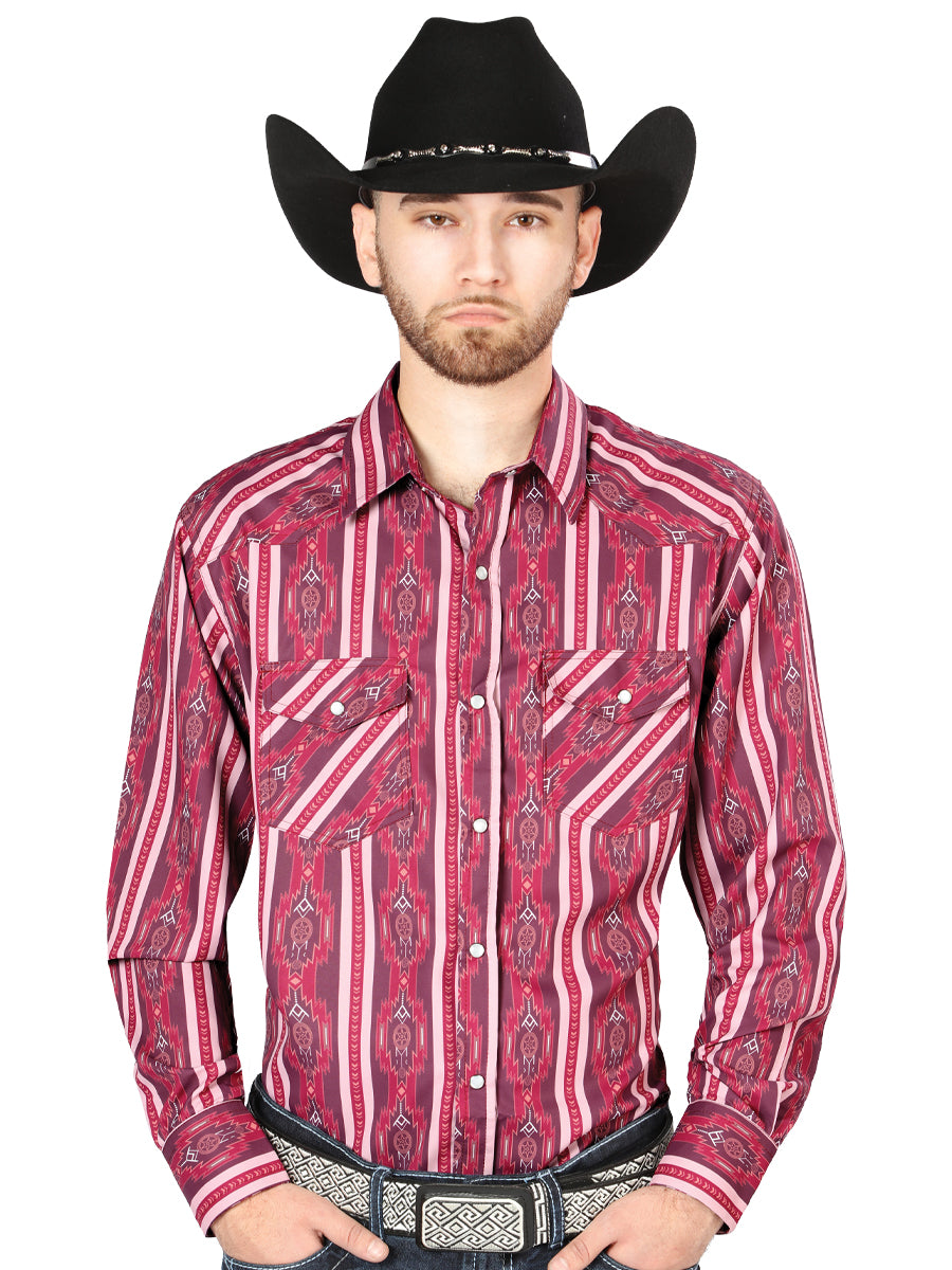 Men's Long Sleeve Western Fashion Snap Button Shirt - Red/Burgundy 44221
