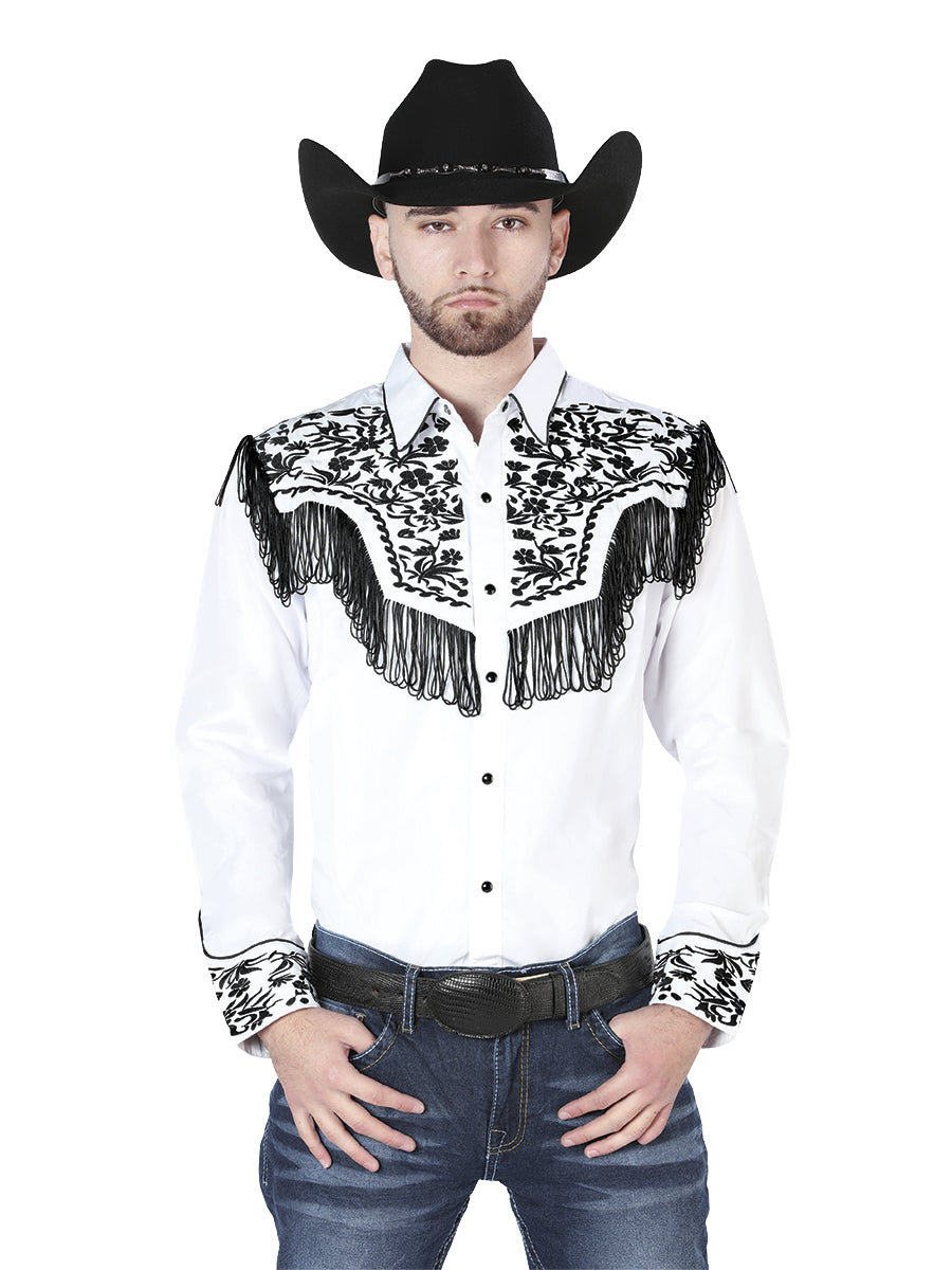 Men's Traditional Embroidered Western Shirt - White/Black 44223