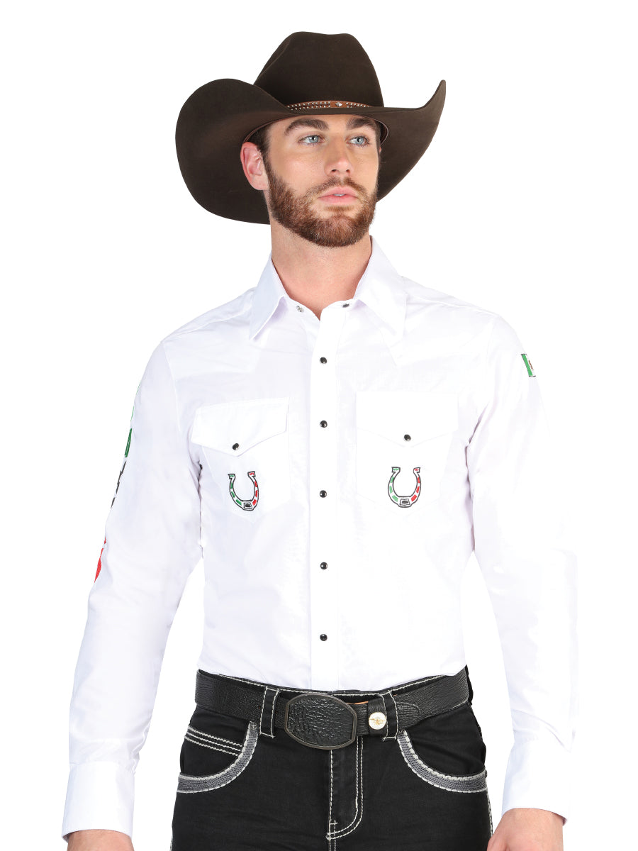 El General Men's Traditional Embroidered Western Charro Shirt - White 44282