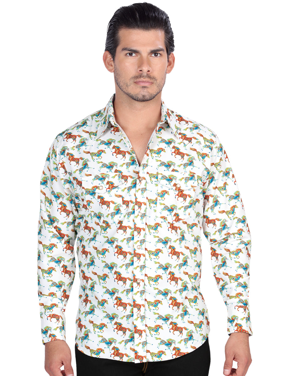 El General Men's Long Sleeve Western Fashion Snap Button Shirt - White 44313