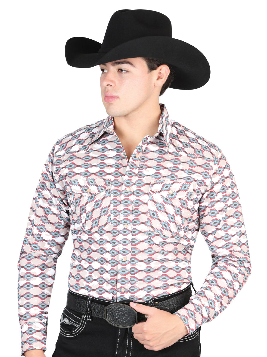 El General Men's Long Sleeve Western Fashion Snap Button Shirt - Khaki44317