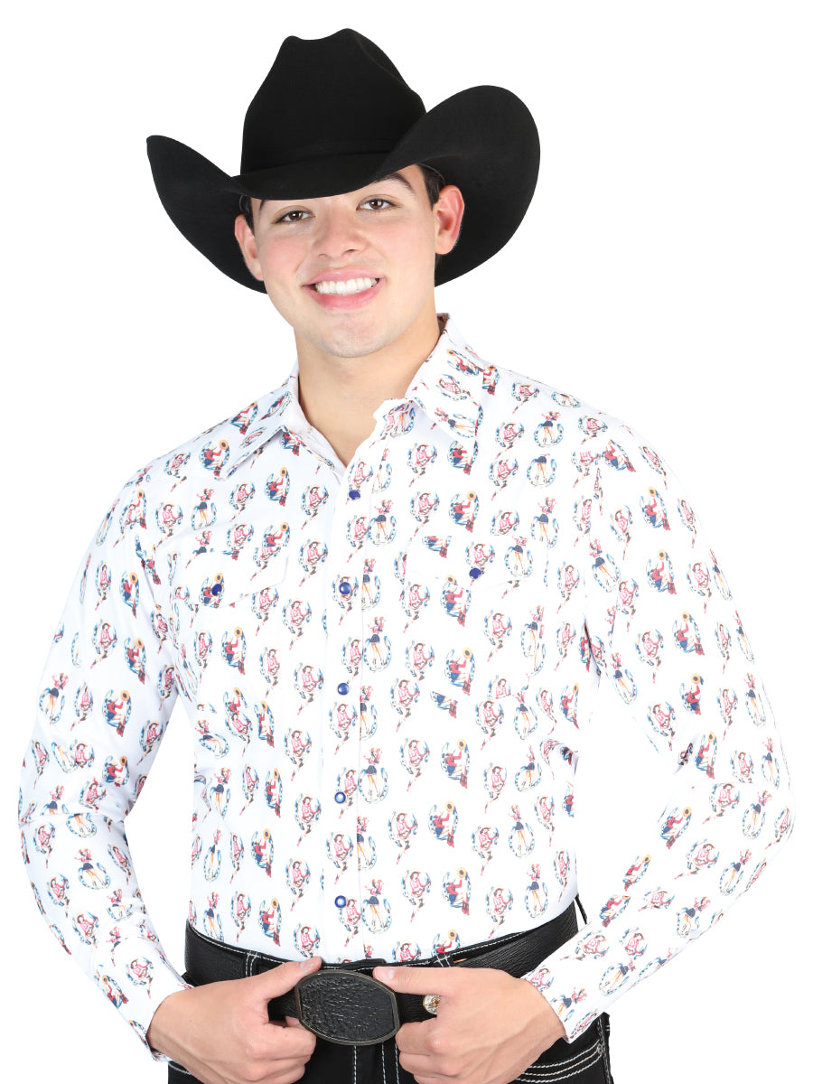 El General Men's Long Sleeve Western Fashion Snap Button Shirt - White 44318