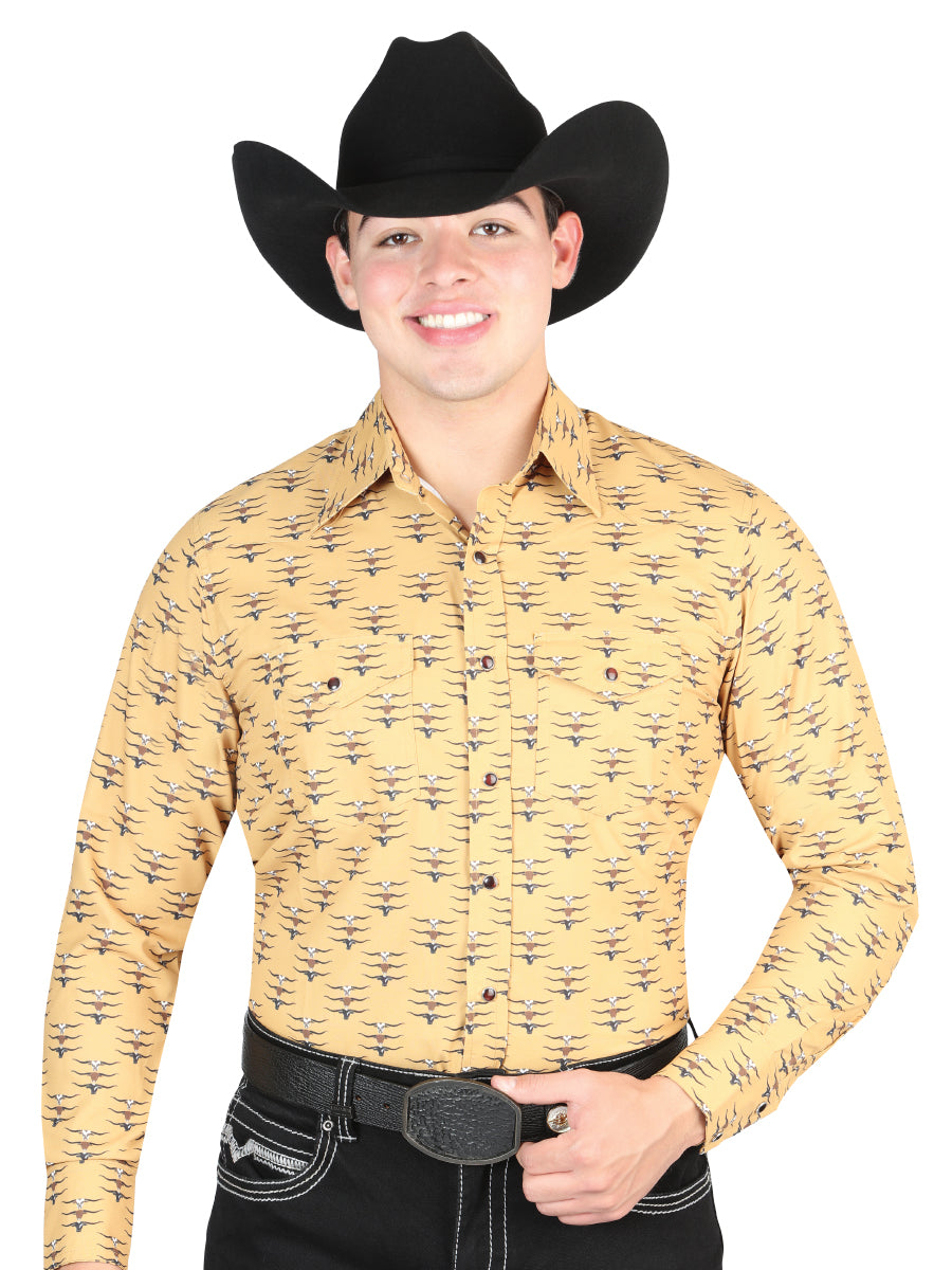 El General Men's Long Sleeve Western Fashion Snap Button Shirt  - Yellow 44323
