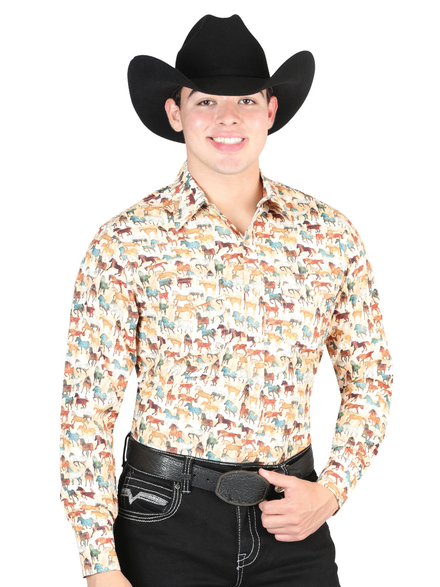 El General Men's Long Sleeve Western Fashion Snap Button Shirt - Khaki 44324