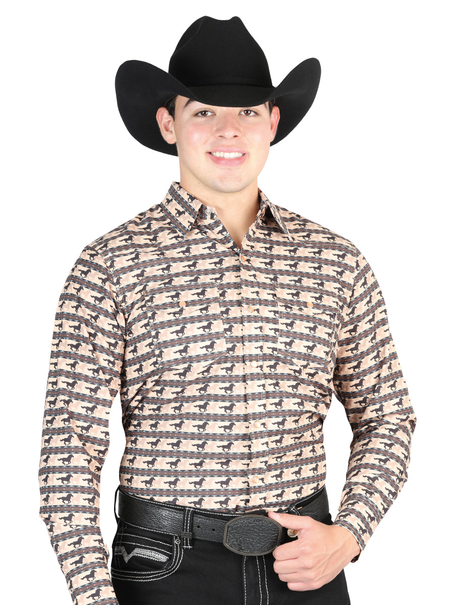 El General Men’s Long Sleeve Snap Button Western Shirt  - Brick Red44329