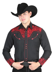 El Señor De Los Cielos Embroidery Shirt Black/Red 44335