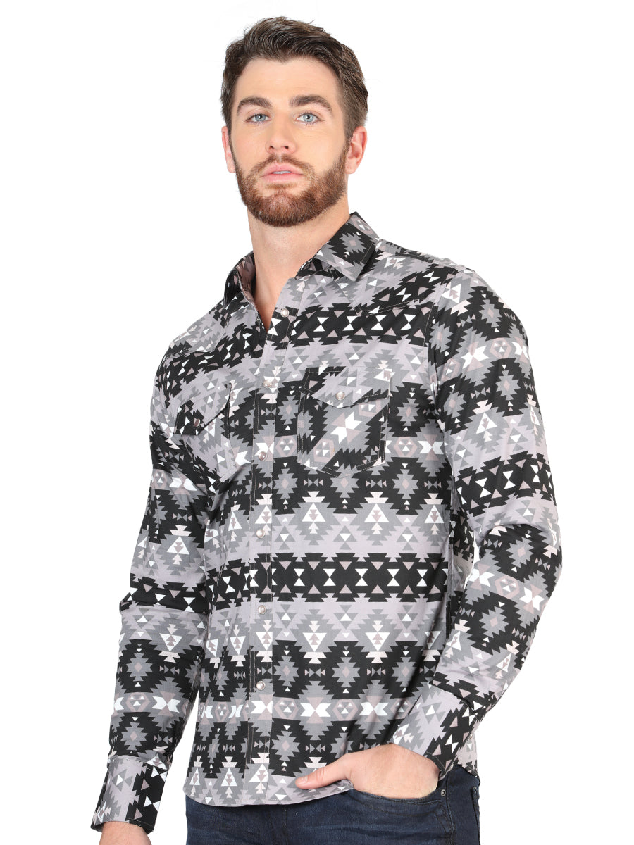 Men’s Long Sleeve Snap Button Western Shirt - Black 44397