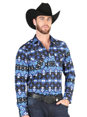 Casual Long-Sleeve Shirt by El General - Blue 44398