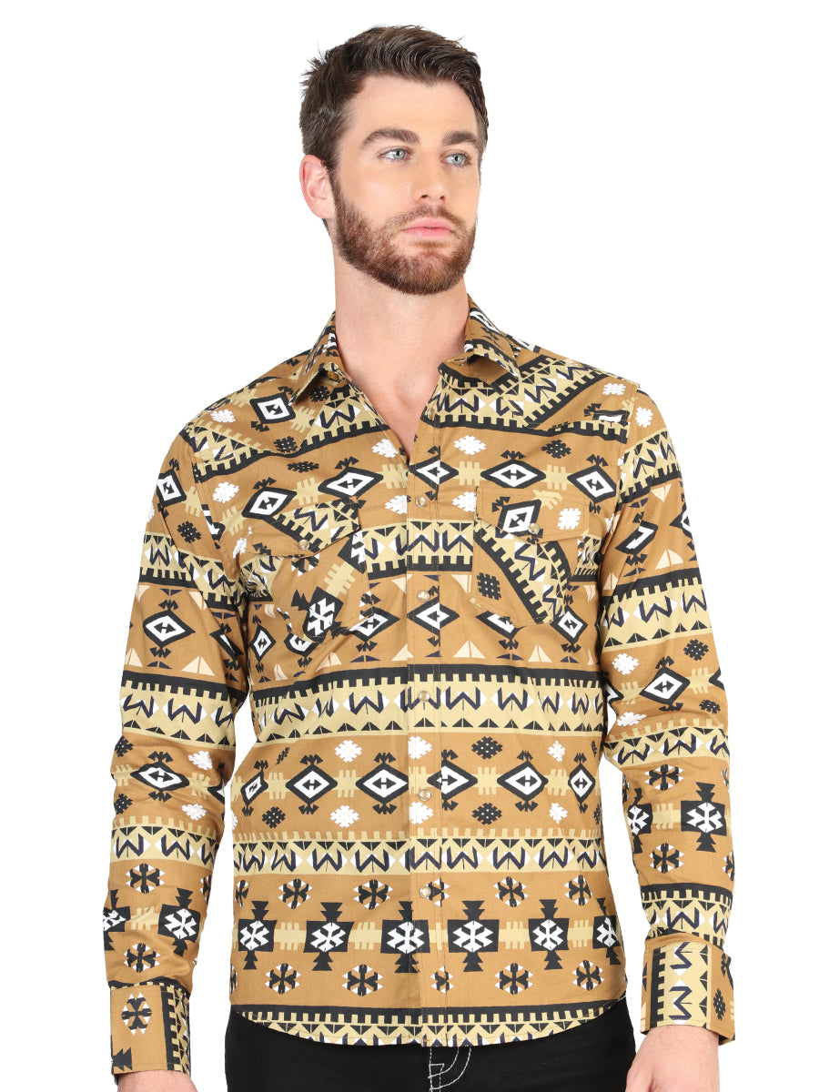 Men’s Long Sleeve Snap Button Western Shirt - Mustard 44417