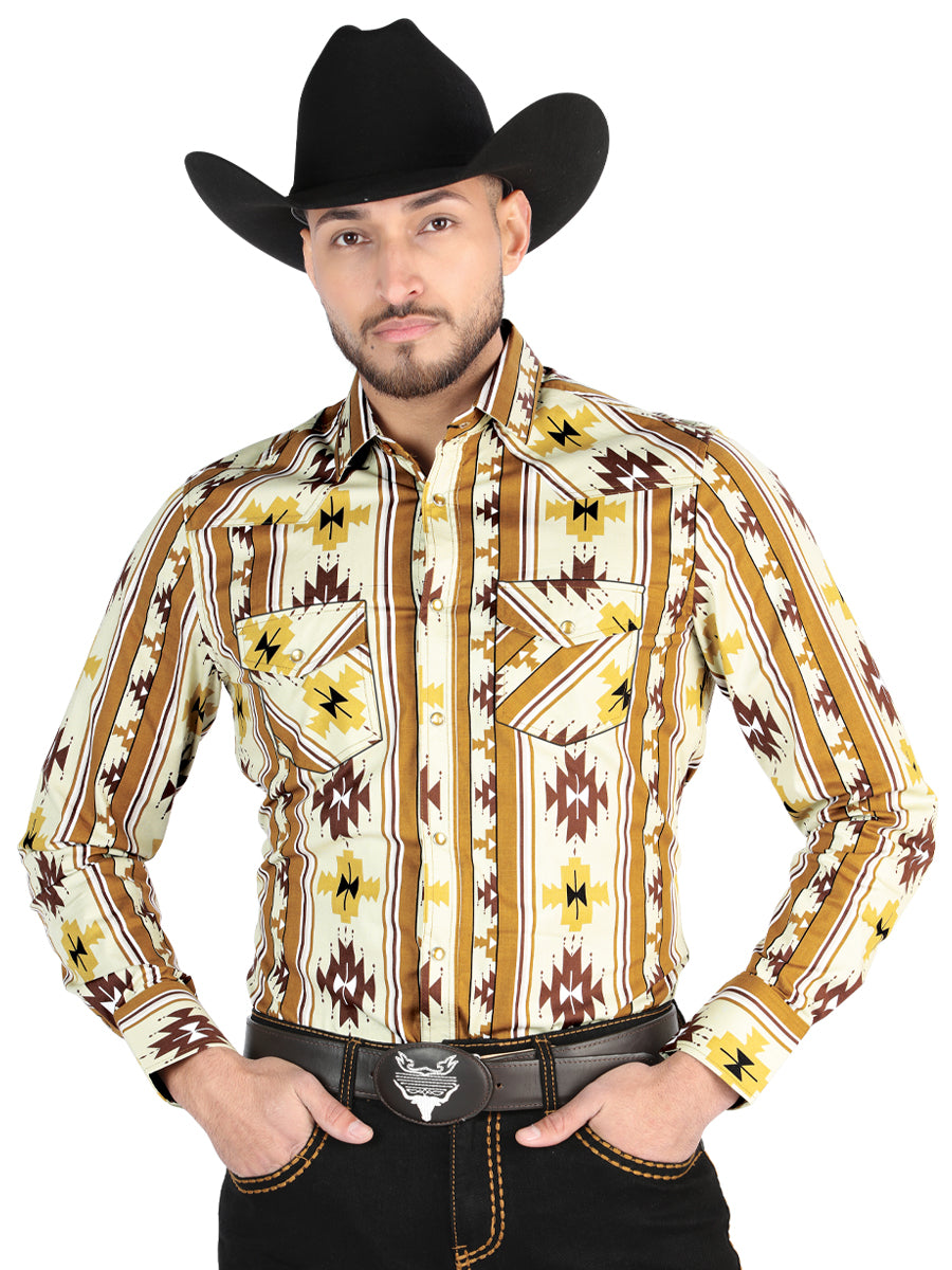 Men’s Long Sleeve Snap Button Western Shirt - Taupe 44471