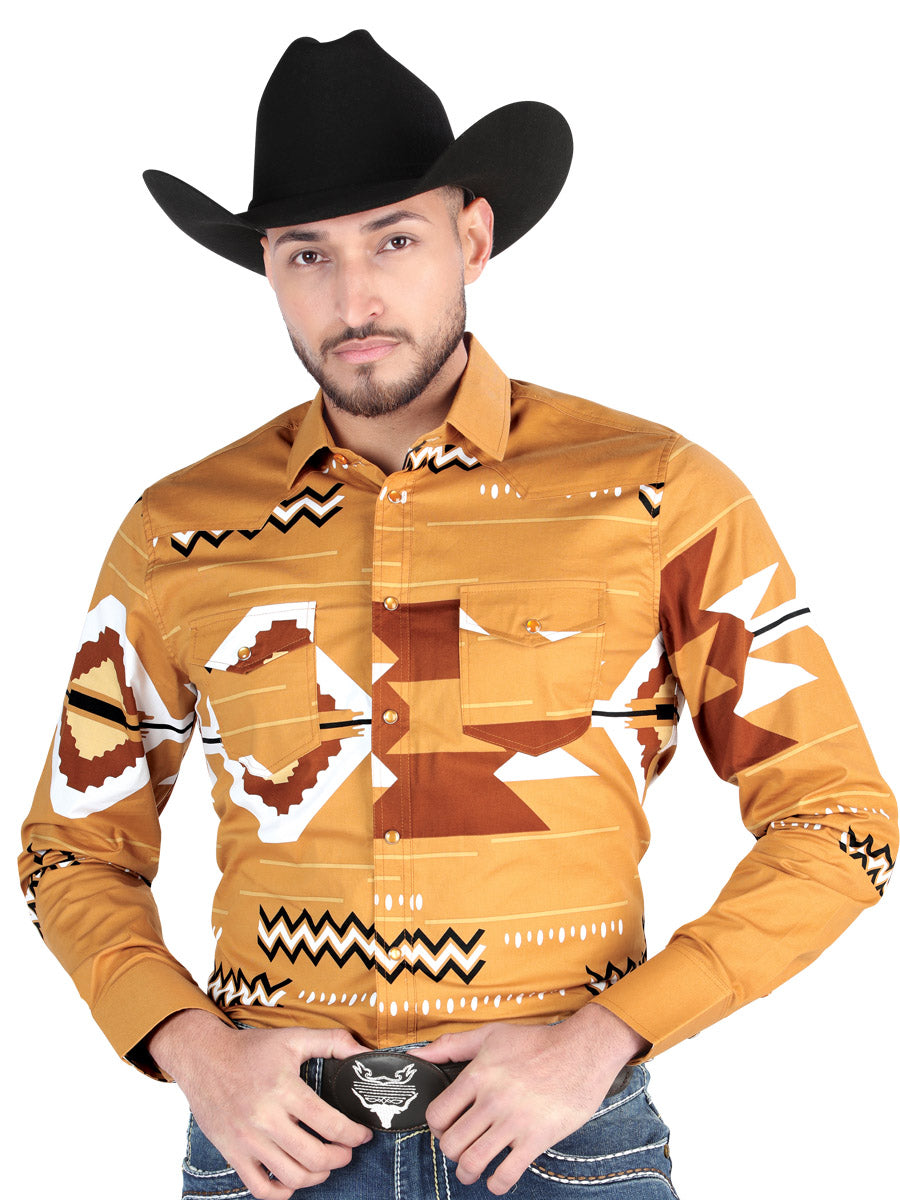 Men’s Long Sleeve Snap Button Western Shirt - Taupe 44499