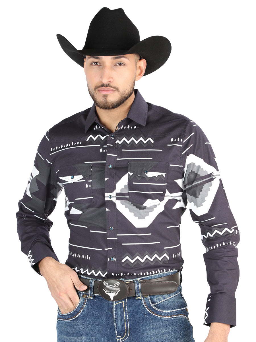 Men’s Long Sleeve Snap Button Western Shirt - Black 44500