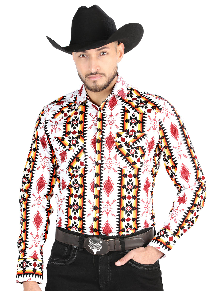 Men’s Long Sleeve Snap Button Western Shirt - White 44502