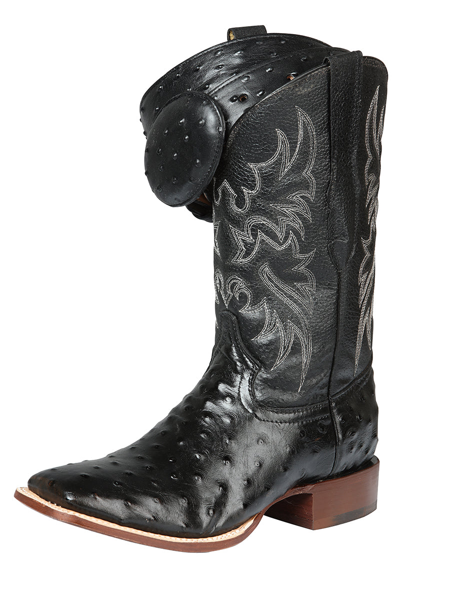 Men's Leather Cowboy Boots - Made in Mexico - Embossed Black Ostrich 44935