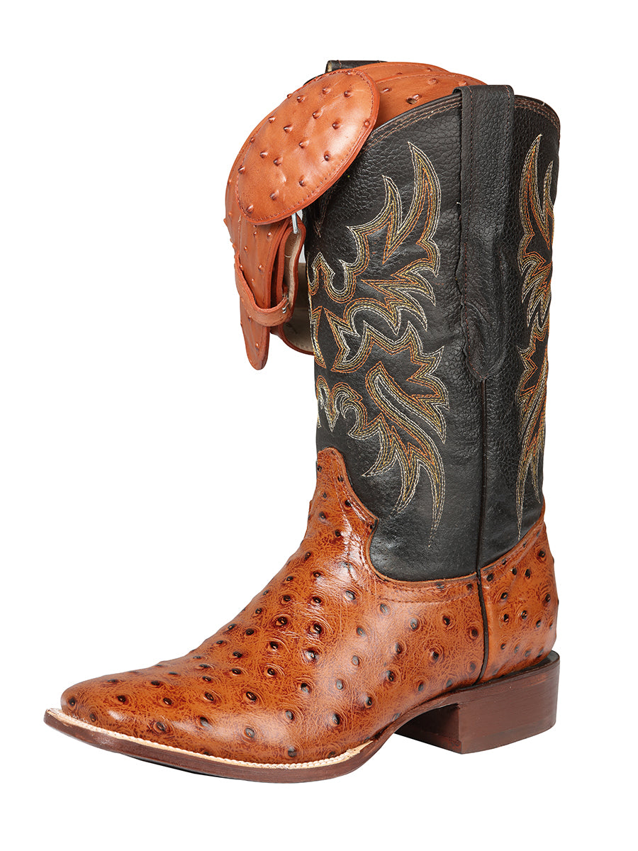 Men's Leather Cowboy Boots - Made in Mexico - Embossed Cogñac Ostrich 44936
