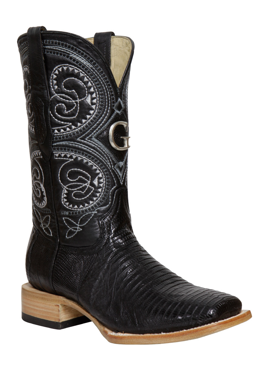 El General Men's Premium Exotic Lizard Cowboy Boots - Made in Mexico - Black 45069