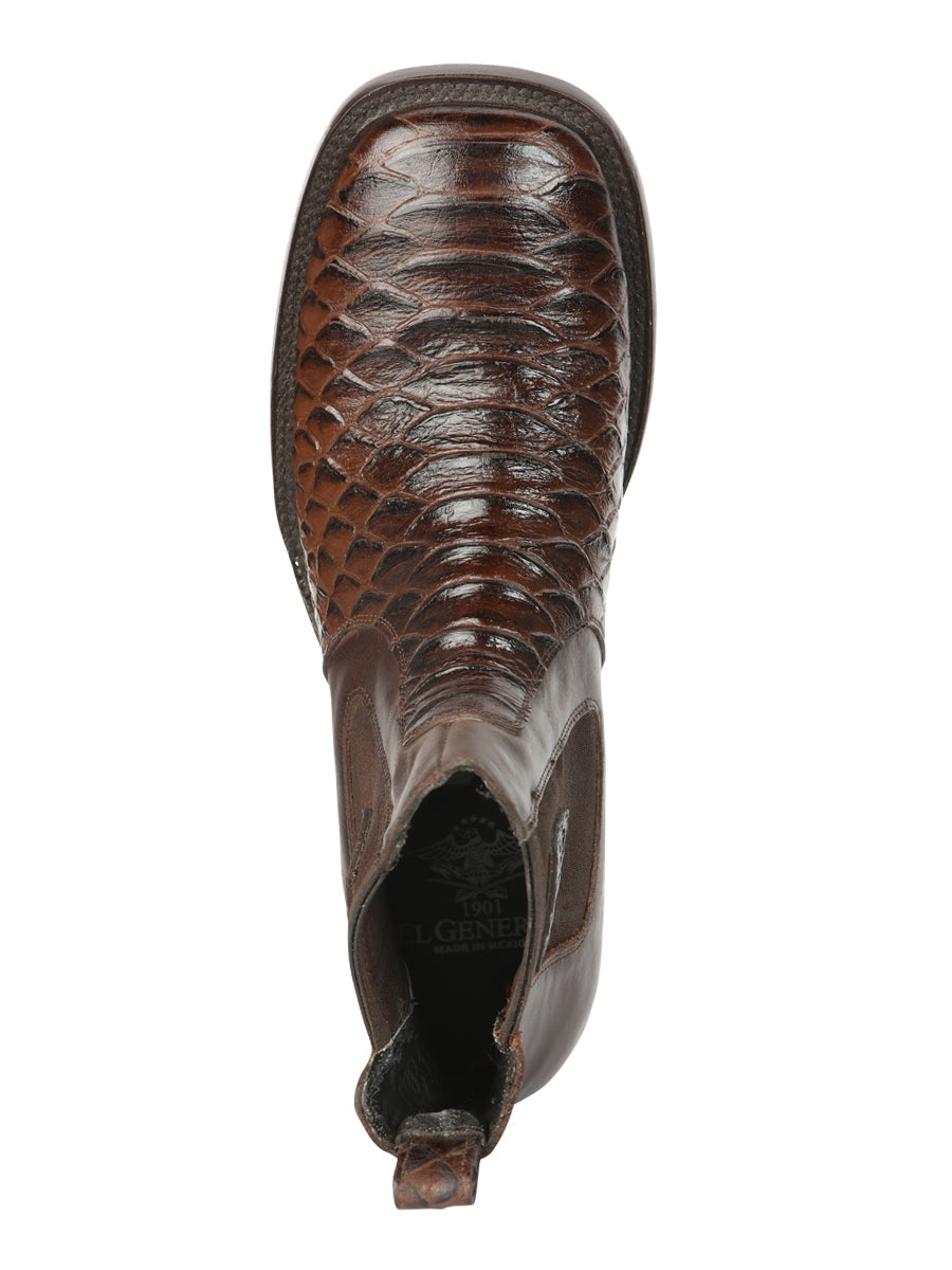 El General Men’s Python Imitation Brown Ankle Boots 45094