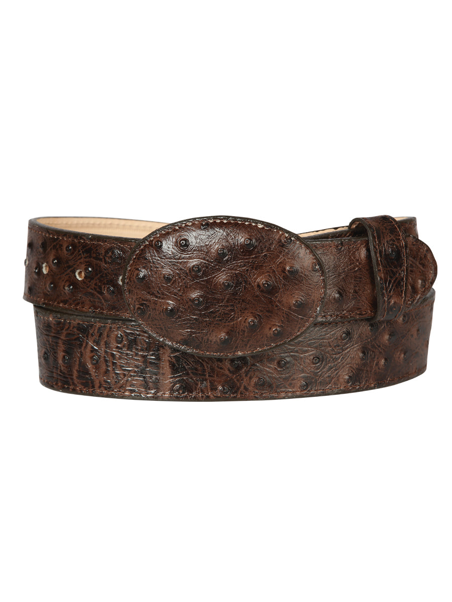 Men's Leather Cowboy Western Belt - Imitation Ostrich Brown Style #45261