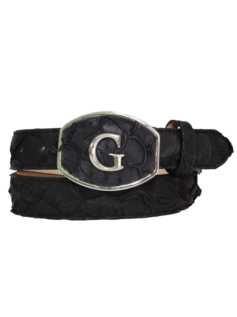 El General Exotic Monster Fish Leather Belt - Black 45309