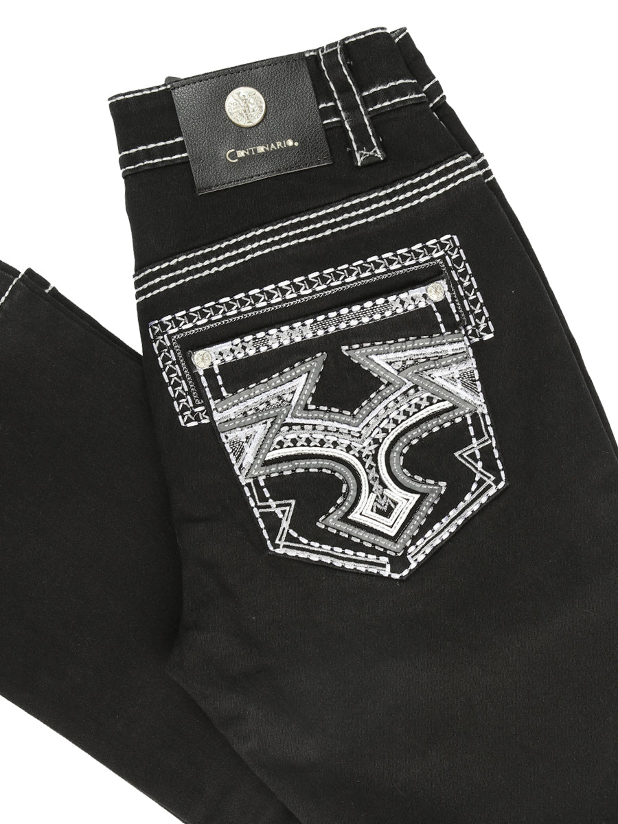 Centenario Men's Black Denim with White/Gray Embroidered Details 45310