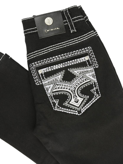 Centenario Men's Black Denim with White/Gray Embroidered Details 45310