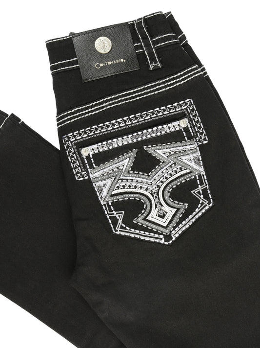 Centenario Men's Black Denim with White/Gray Embroidered Details 45310