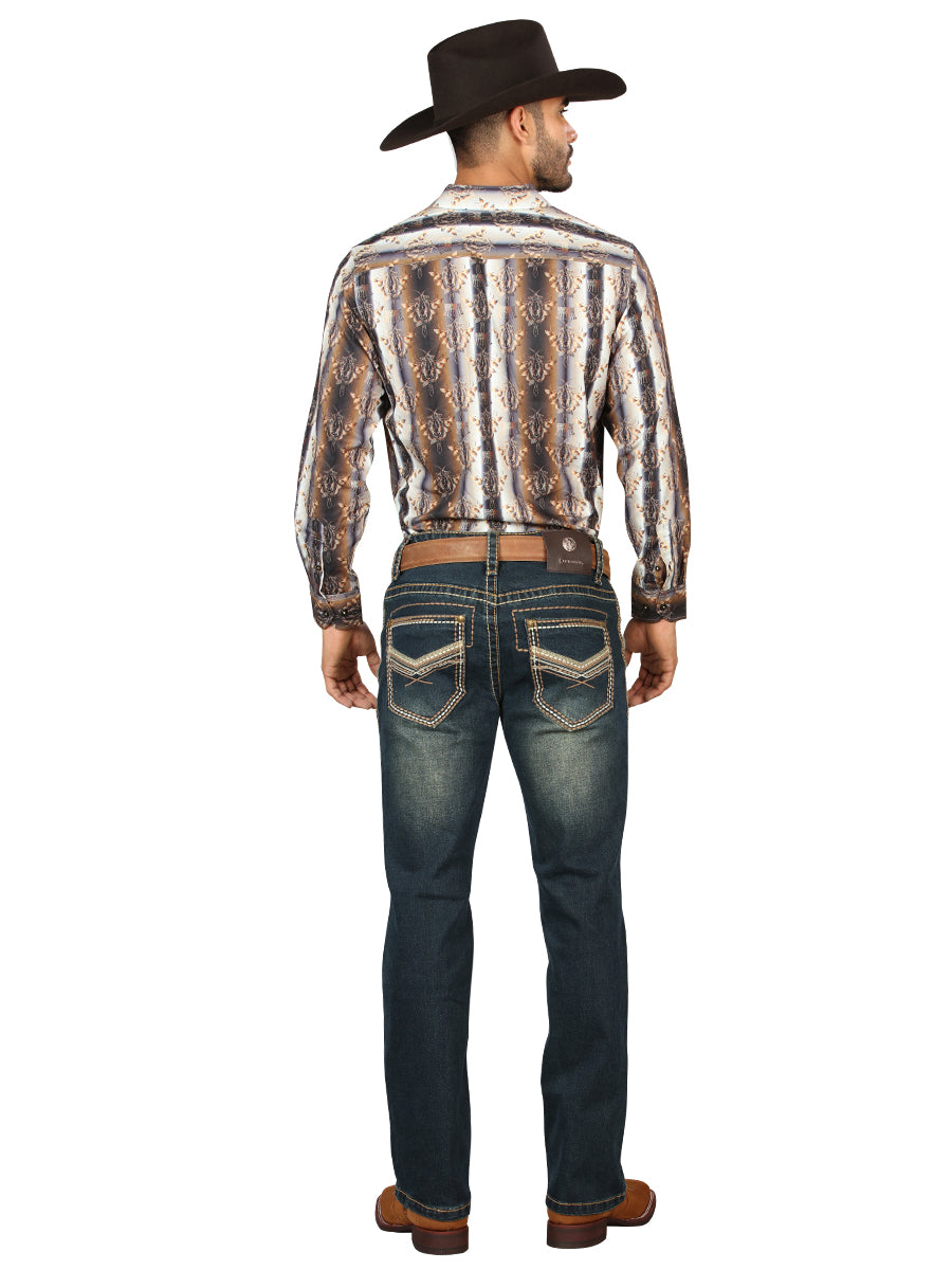 Centenario Men's Tinted Green Denim with Embroidered Details 45315