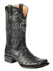 El General Men's Exotic Ostrich Leather Cowboy Boots - Black 45515