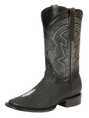 El General Men’s Leather Cowboy Boots - Embossed Stingray Print - Black 45566