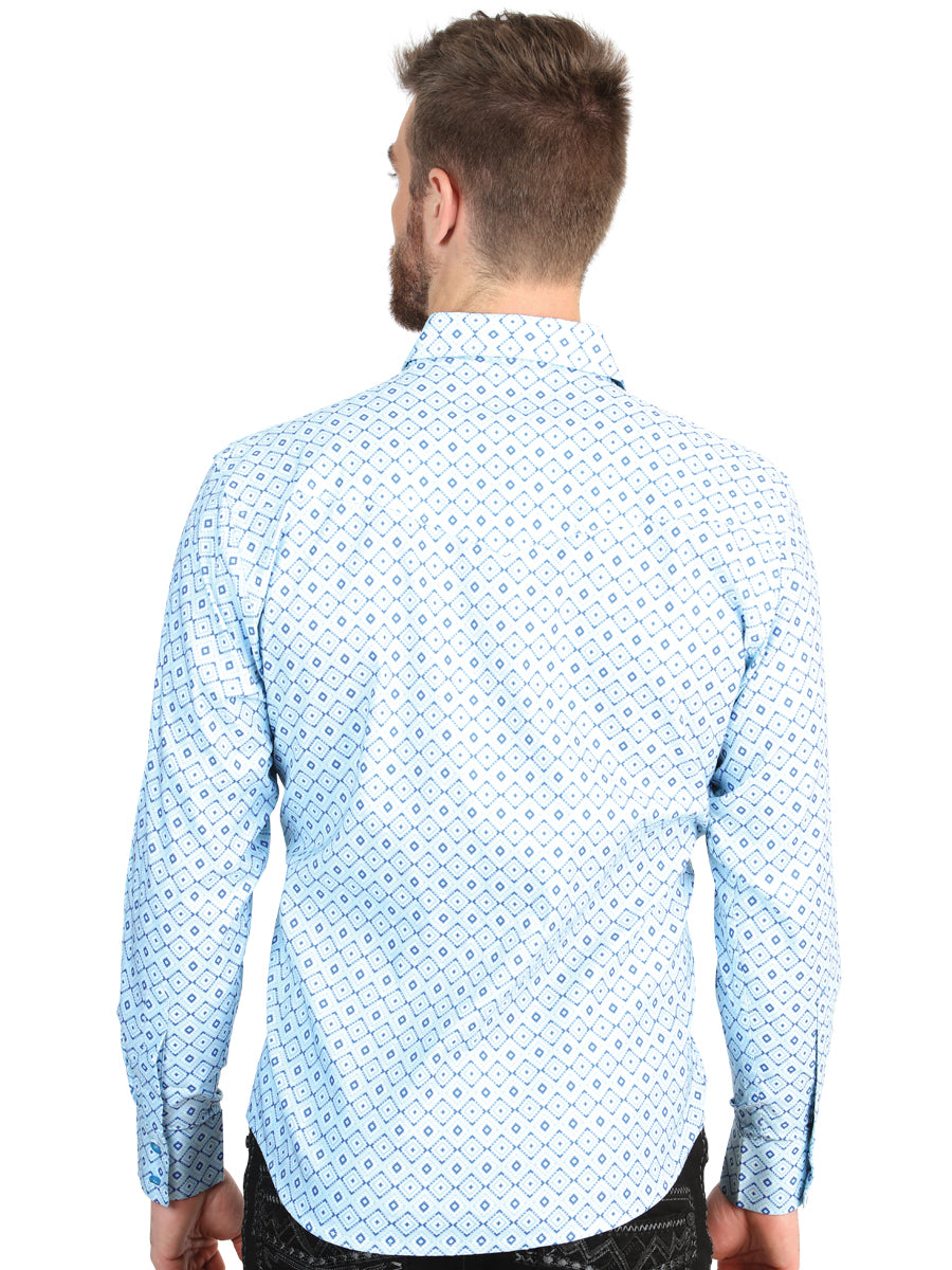 El General Men’s Slim Fit Long Sleeve Western Shirt - Blue 45600