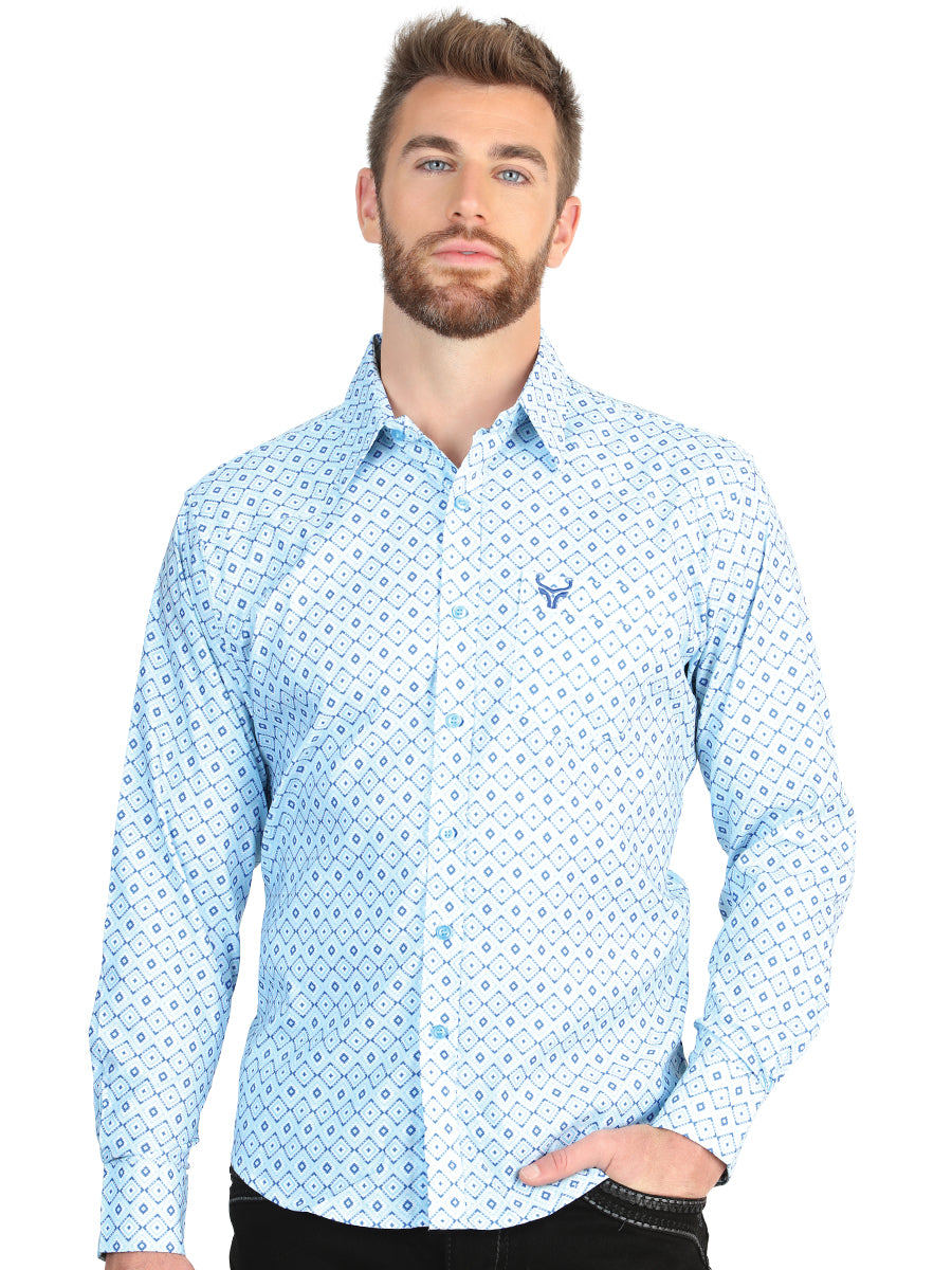 El General Men’s Slim Fit Long Sleeve Western Shirt - Blue 45600