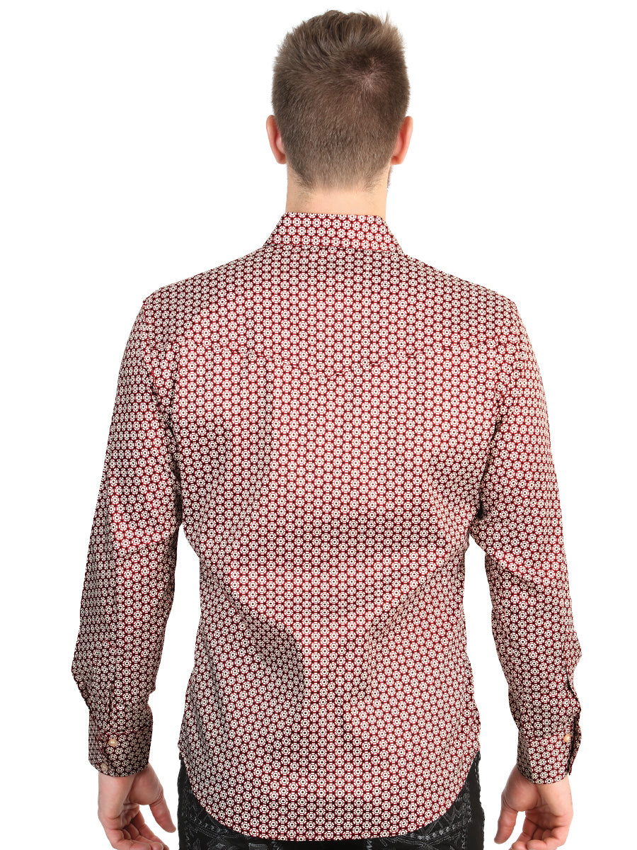 El General Men’s Long Sleeve Western Shirt - Burgundy 45604