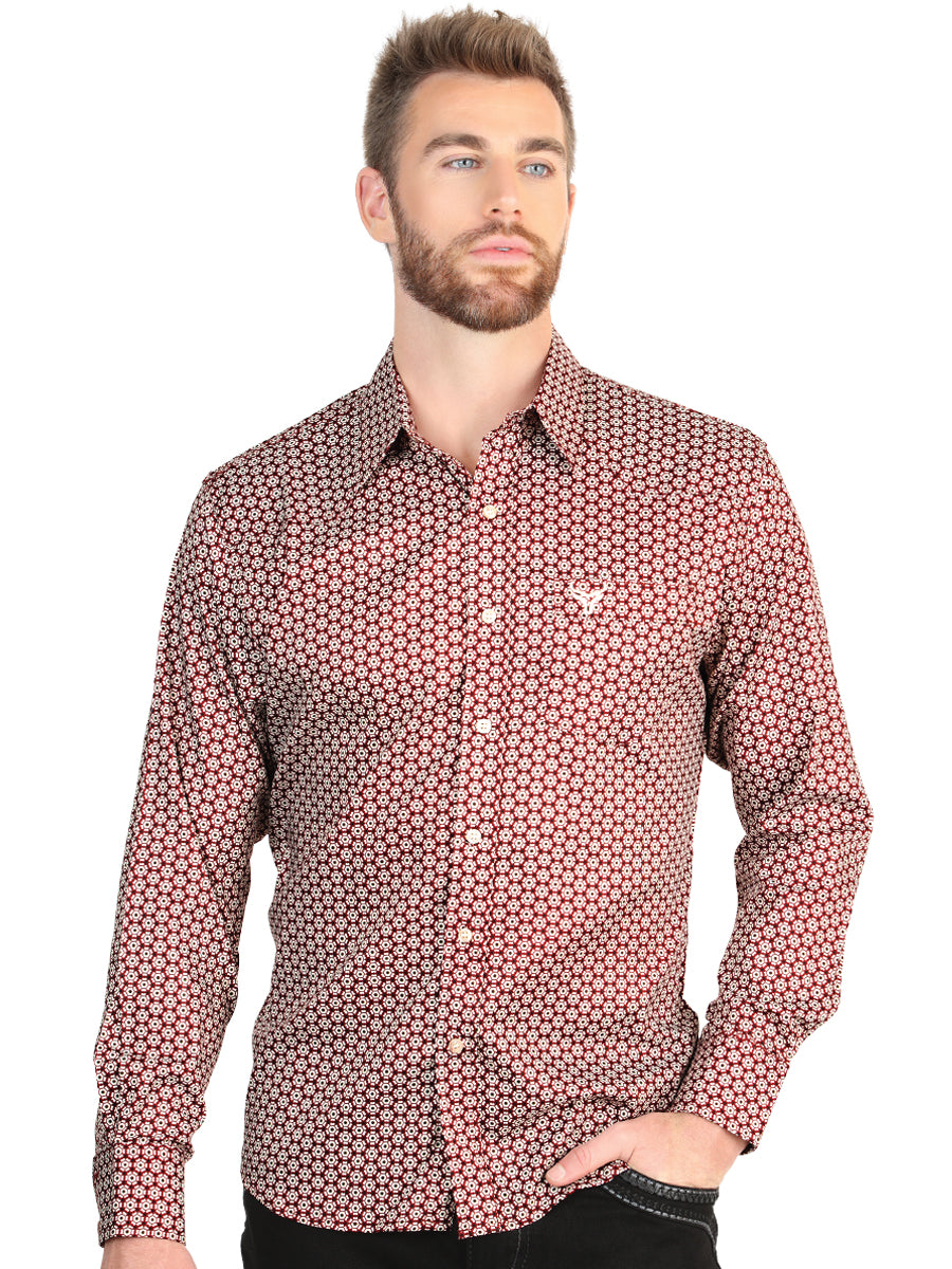 El General Men’s Long Sleeve Western Shirt - Burgundy 45604