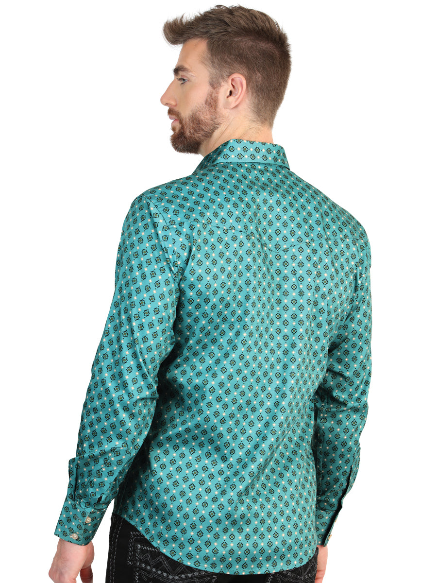 El General Men’s Slim Fit Long Sleeve Western Shirt - Mint 45605
