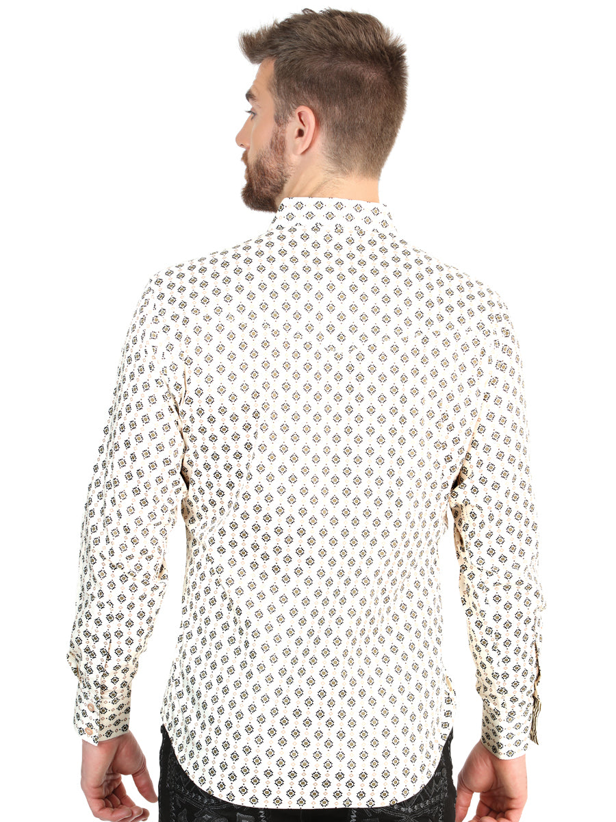 El General Men’s Slim Fit Long Sleeve Western Shirt - Beige 45606