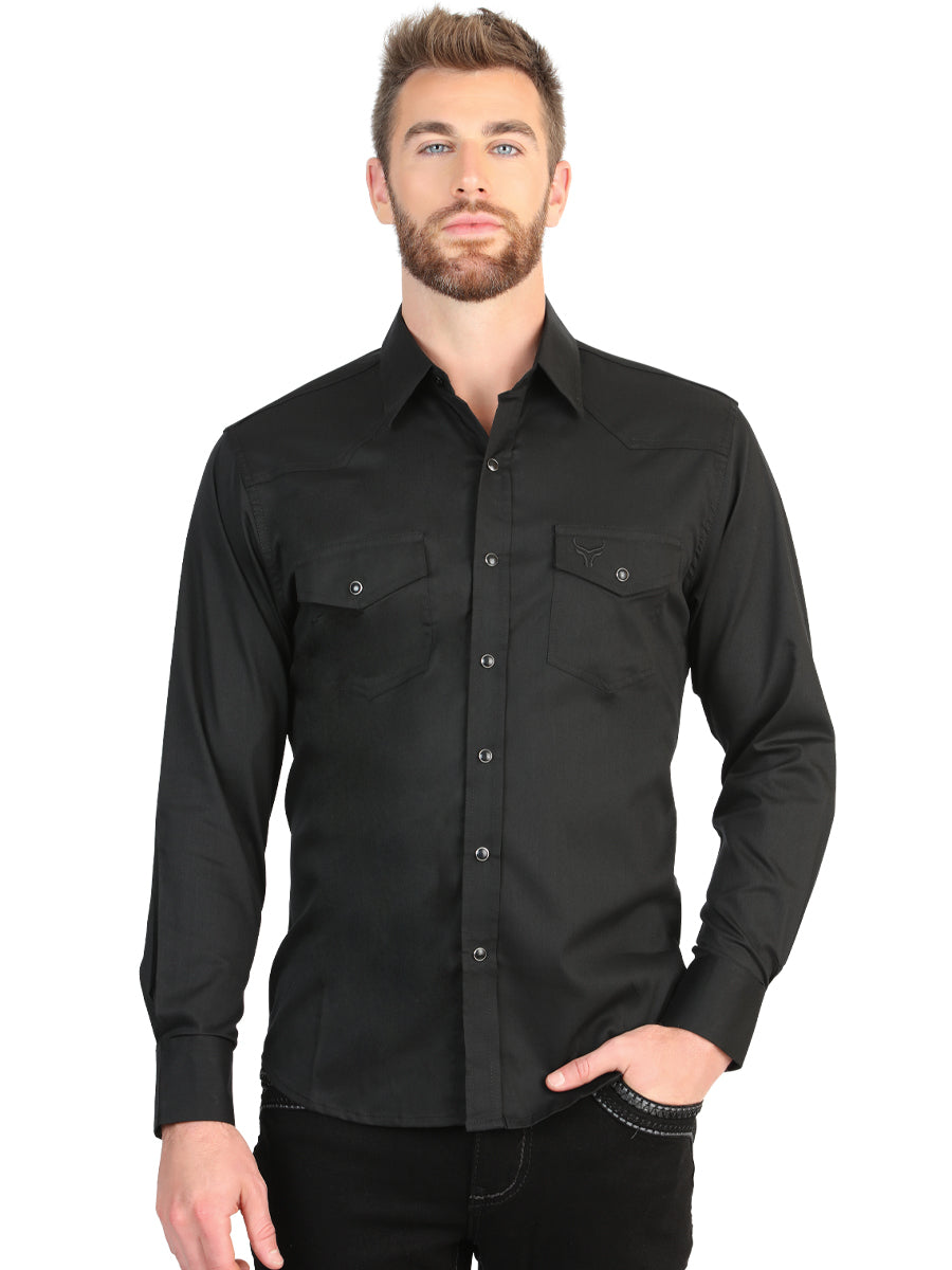 El General Men’s Long Sleeve Snap Button Western Shirt  - Black 45612