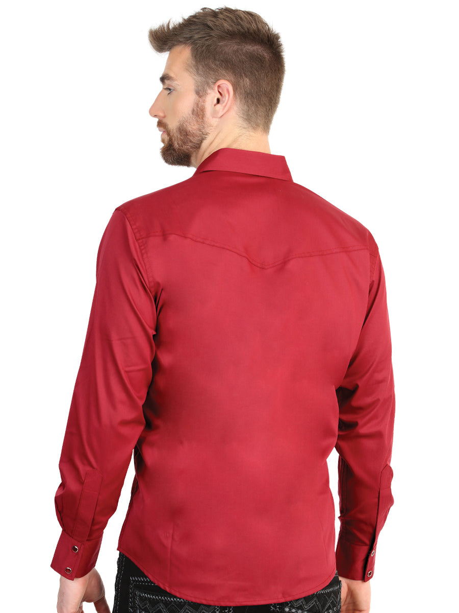 El General Men’s Long Sleeve Western Shirt - Red Stretch 45614