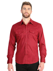 El General Men’s Long Sleeve Western Shirt - Red Stretch 45614