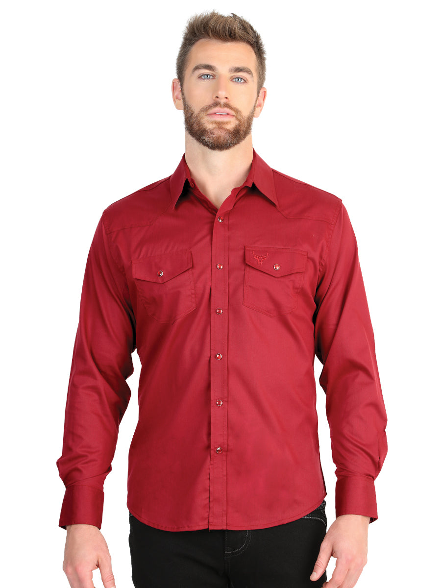 El General Men’s Long Sleeve Snap Button Western Shirt - Red 45614