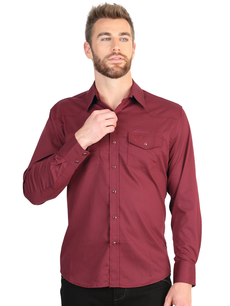 El General Men’s Long Sleeve Western Shirt - Burgundy Stretch
 45615