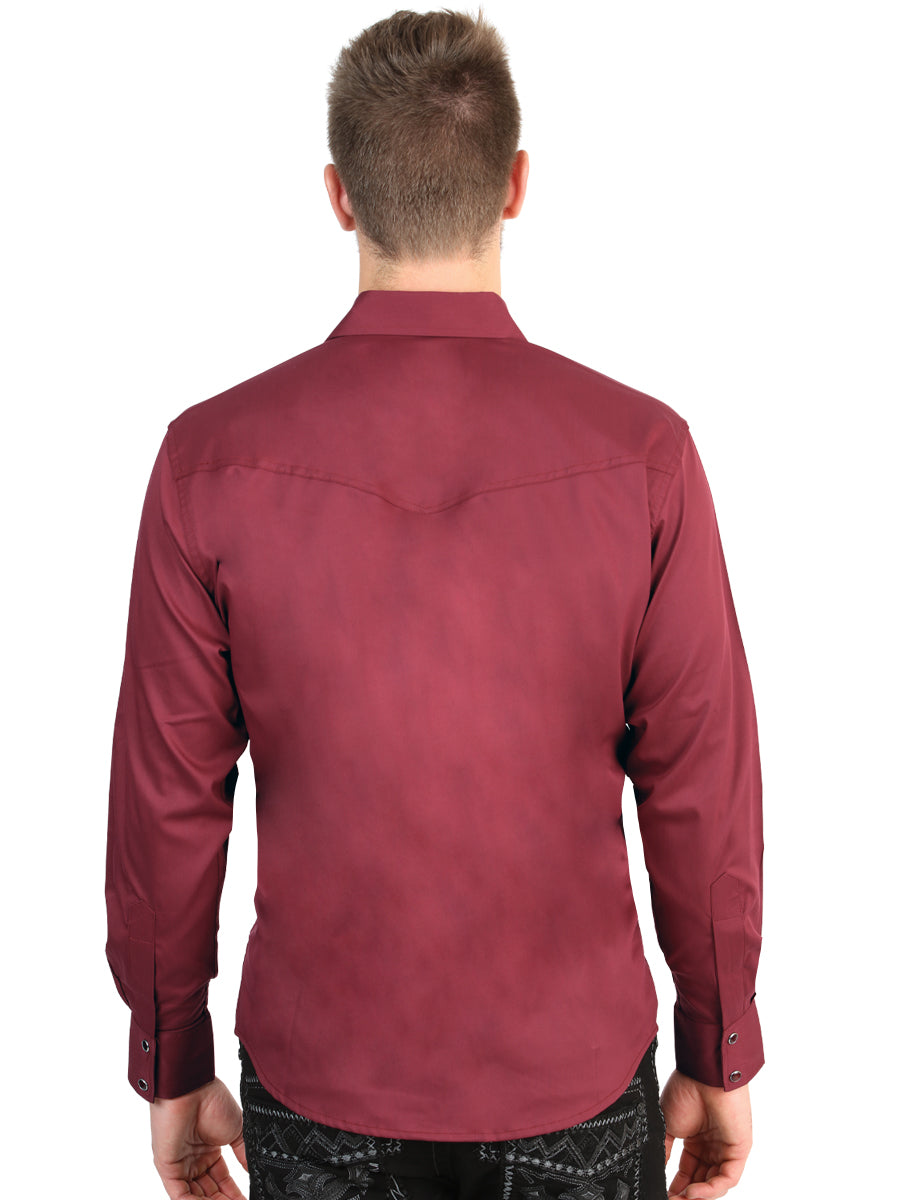 El General Men’s Long Sleeve Western Shirt - Burgundy Stretch
 45615