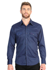 El General Men’s Long Sleeve Western Shirt - Navy Blue Stretch 45616