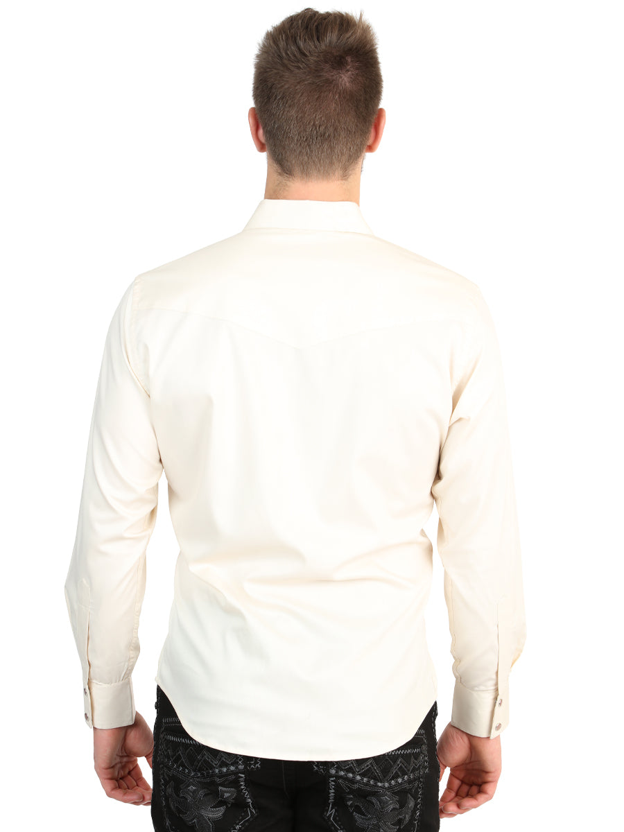 El General Men’s Long Sleeve Western Shirt - Beige Stretch 45617