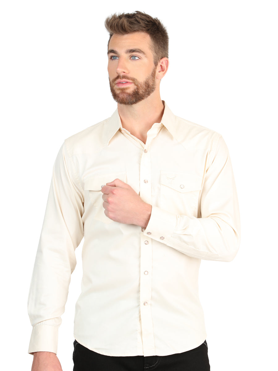 El General Men’s Long Sleeve Snap Button Western Shirt - Beige 45617