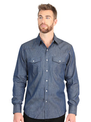 El General Men’s Slim Fit Long Sleeve Western Shirt - Denim Blue 45619